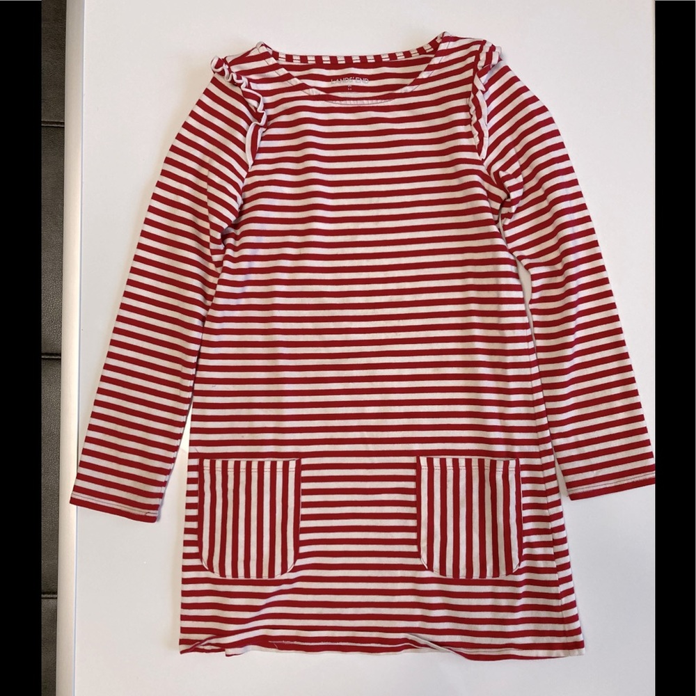 Christmas casual red and white striped long sleeve dress, size 5-6